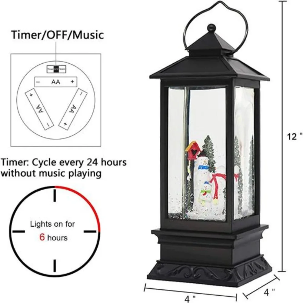 Christmas Snow Globe Lantern with Music, Battery Operated Lighted Swirling